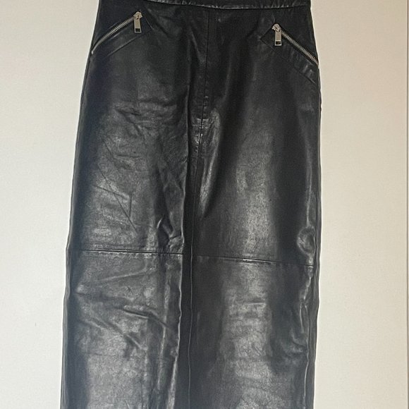 NWT | TOPSHOP | Midi Black Leather Skirt with Zipper Details | US 4 - Picture 2 of 13
